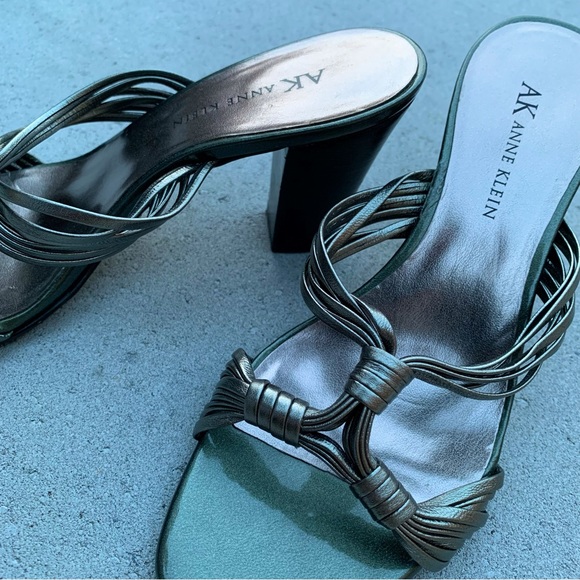 Anne Klein Pewter Strappy Heeled Sandals - Size 5.5 - Picture 3 of 5